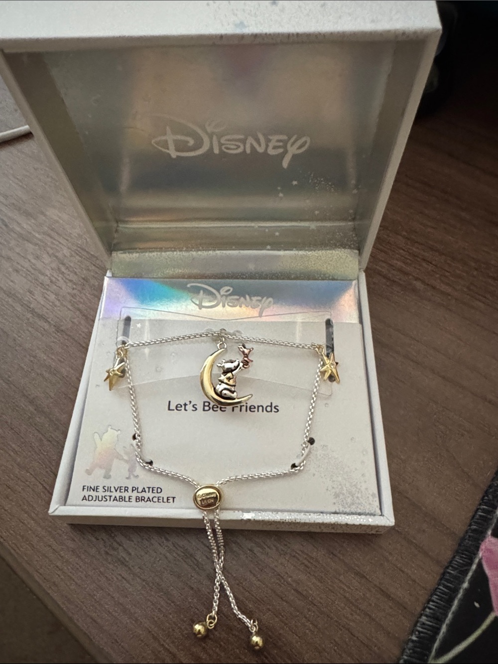 Disney Two-Tone Winnie the Pooh on Moon w/Piglet Adjustable Bracelet
